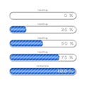 Loading process overview - blue loading bars with different progress arranged in block shape on white background