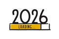 2026 loading progress bar banner. Vector doodle illustration background. New Year with download screen and number. Happy new year Royalty Free Stock Photo