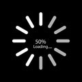 Loading progress bar. Circle shape. 50% loading. Black background. Vector illustration Royalty Free Stock Photo