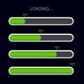 Loading progress bar. Green download icon. Glossy completion bar for ui. Scale download of time. Progress load status for website Royalty Free Stock Photo