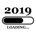 2019 loading with progress bar. Progress bar almost reaching new year`s eve. Vector illustration with 2019 loading