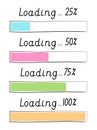 Loading progress bar vector style in doodle style. Updated progress circle bar icons. Slow loader button. Load progress bar for UI Royalty Free Stock Photo