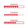 Loading progress status bar icon set. Love collection. Red heart. Funny happy valentines day element. Web design app download time