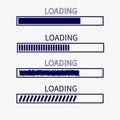 Loading progress status bar icon set. Web design app download timer. White background. Flat trendy scribble element. .