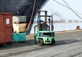 Forklift with worker in the habor, Germany