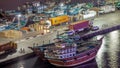 Loading a ship in Port Said night timelapse in Dubai, UAE.