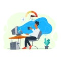 Loading speed boost, Internet boost speed vector illustration concept, boy having coffee enjoying with very fast internet speed