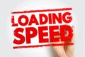 LOADING SPEED presented in bold red stamp style with a hand holding a marker, emphasizing website performance, page responsiveness Royalty Free Stock Photo