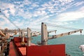 Loading terminal of coal products for cargo ships, bulkers and view of the cargo cranes loader.Australia?2018 Royalty Free Stock Photo