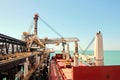 Loading terminal of coal products for cargo ships, bulkers and view of the cargo cranes loader.Australia?2018 Royalty Free Stock Photo