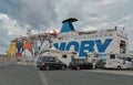 Loading transport and passengers on Moby Vincent ferry. Livorno, Italy