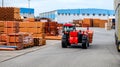 Stack of Freight Containers at the Docks with Truck Royalty Free Stock Photo