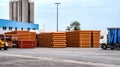 Stack of Freight Containers at the Docks with Truck Royalty Free Stock Photo