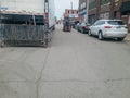 A loading truck and a hi-lo forklift in Eastern Market in Detroit, Michigan.