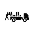 Loading or unloading packages from a truck - vector icon Royalty Free Stock Photo