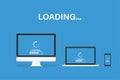 Loading or update set of device. Isolated vector template. Software system updating personal computer laptop smartphone