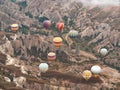 Goreme, TURKEY - 2019: loads of Colorful Hot Air Balloons over Cappadocia Royalty Free Stock Photo