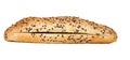 Loaf baguette isolated on white background. Bun with sesame seeds and a side cut for making sandwiches, hot dogs. Bagel Royalty Free Stock Photo