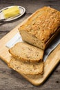 Loaf of Banana Bread on Wooden Table Royalty Free Stock Photo