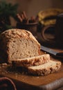 Sliced Loaf of Banana Nut Bread Royalty Free Stock Photo