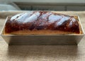 A loaf of bread in a baking dish