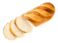 Loaf of bread cut into pieces on a white. The view of the top. Royalty Free Stock Photo