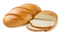 Loaf of bread and a half with pieces close-up on a white background. Isolated Royalty Free Stock Photo
