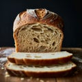 sliced wholegrain bread on dark ructic wooden background closeup