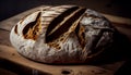 loaf of bread on wooden background, food closeup Royalty Free Stock Photo