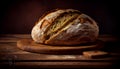 loaf of bread on wooden background, food closeup Royalty Free Stock Photo