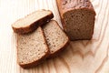 Loaf of bread on wooden table. top view Royalty Free Stock Photo