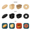 Loaf cut, bagel, rectangular dark, half a loaf. Bread set collection icons in cartoon,black,flat style vector symbol