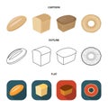 Loaf cut, bagel, rectangular dark, half a loaf. Bread set collection icons in cartoon,outline,flat style vector symbol