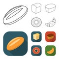 Loaf cut, bagel, rectangular dark, half a loaf. Bread set collection icons in outline,flat style vector symbol stock