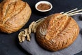 Loaf of freshly baked homemade sourdough bread Royalty Free Stock Photo