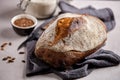 Loaf of freshly baked homemade sourdough bread Royalty Free Stock Photo