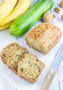 Loaf of homemade banana zucchini bread with walnuts Royalty Free Stock Photo