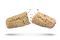 A loaf of Italian fresh ciabatta bread is broken into 2 parts on a white isolated background. Ciabatta bread isolate on Royalty Free Stock Photo