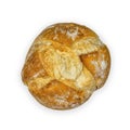 Loaf of round French bread made of wheat flour on a white background