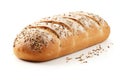 a loaf of sesame seed bread on a white background, created by Generative AI