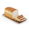 Sliced white bread loaf on a silver tray on a white background sliced bread food Royalty Free Stock Photo