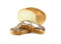 A loaf of white bread, sliced and spread with chocolate paste Royalty Free Stock Photo