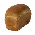 Loaf of white rectangular wheat bread on a white background. Fresh bread