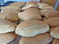 Loafs of bread in a bakery shop. Athos peninsula. Greece