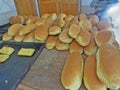 Loafs of bread in a bakery shop. Athos peninsula. Greece