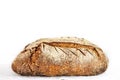 Loafs or miche of French sourdough, called as well as Pain de campagne, on display isolated on a white background.