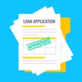 Loan approved credit or loan form with document file and claim form on it.
