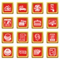 Loan credit icons set red square vector Royalty Free Stock Photo