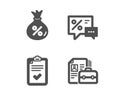 Loan, Discounts and Checklist icons. Vacancy sign. Money bag, Best offer, Survey. Hiring job. Vector