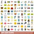 100 loan icons set, flat style Royalty Free Stock Photo